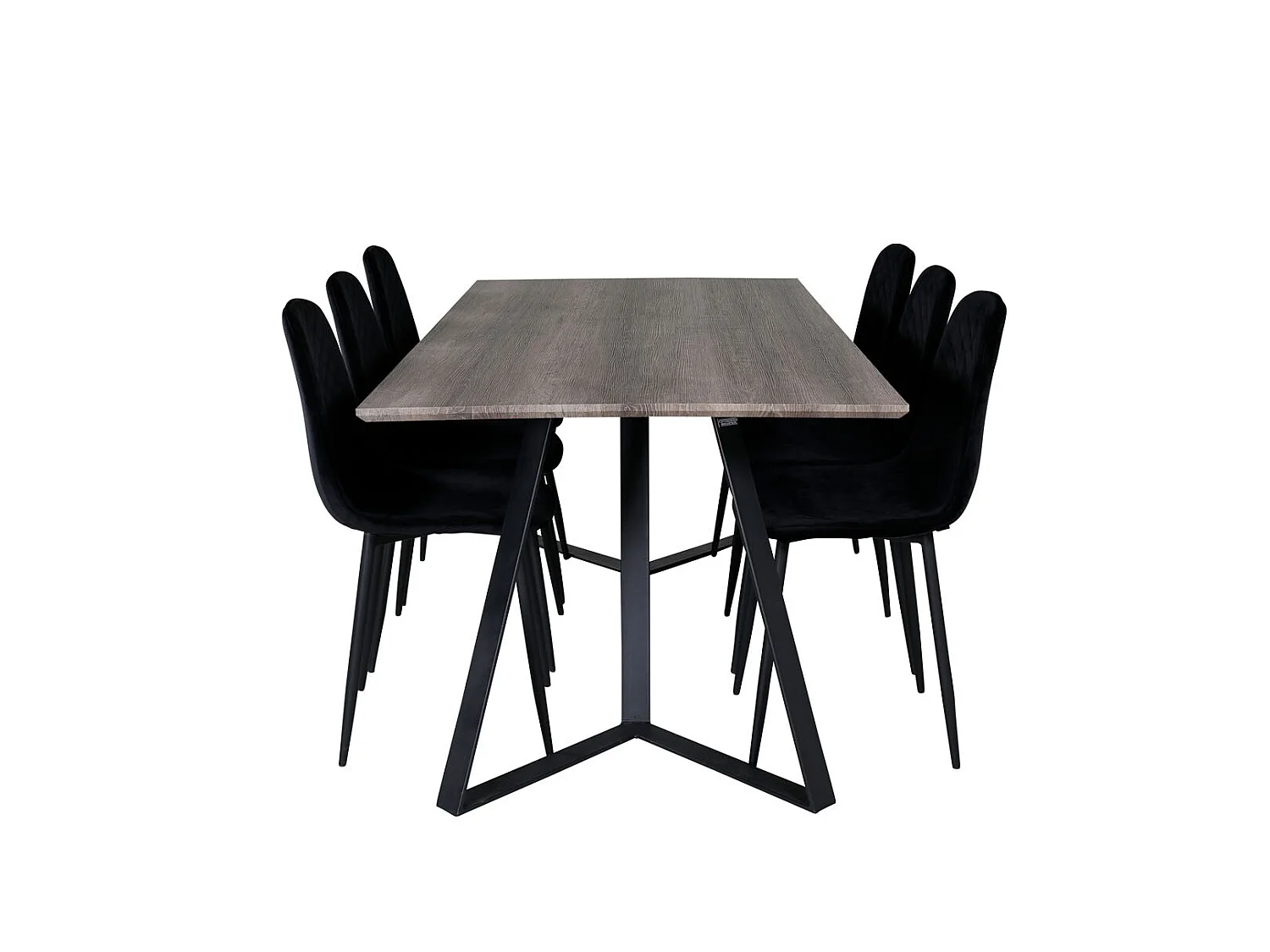 MarinaGRBL ensemble table, table El bois décor gris et 6 Polar Diamond chaises Velours noir.
