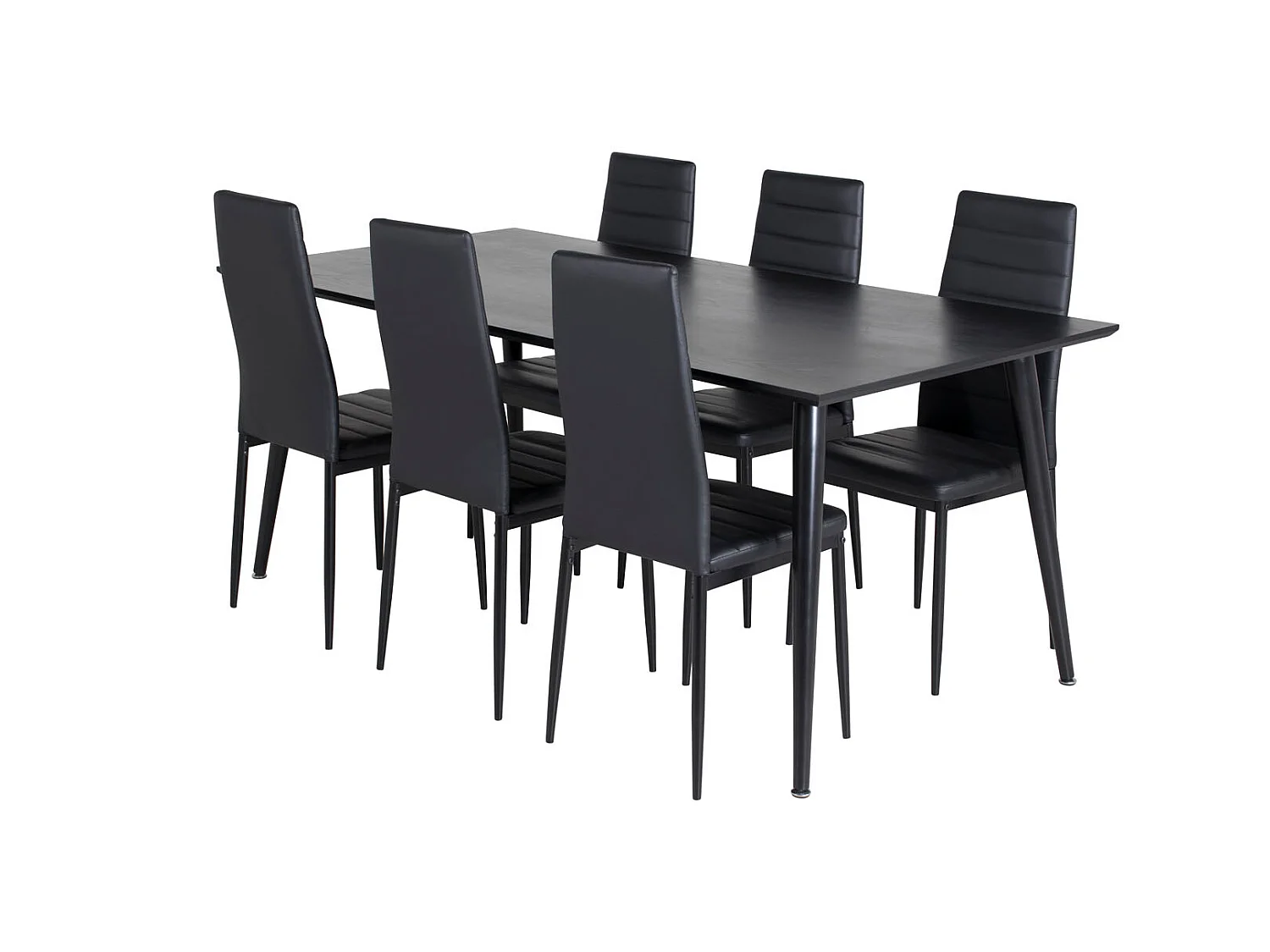 Dipp180x90BLBL ensemble table, table noir et 6 Slim High Back chaises Similicuir PU noir.