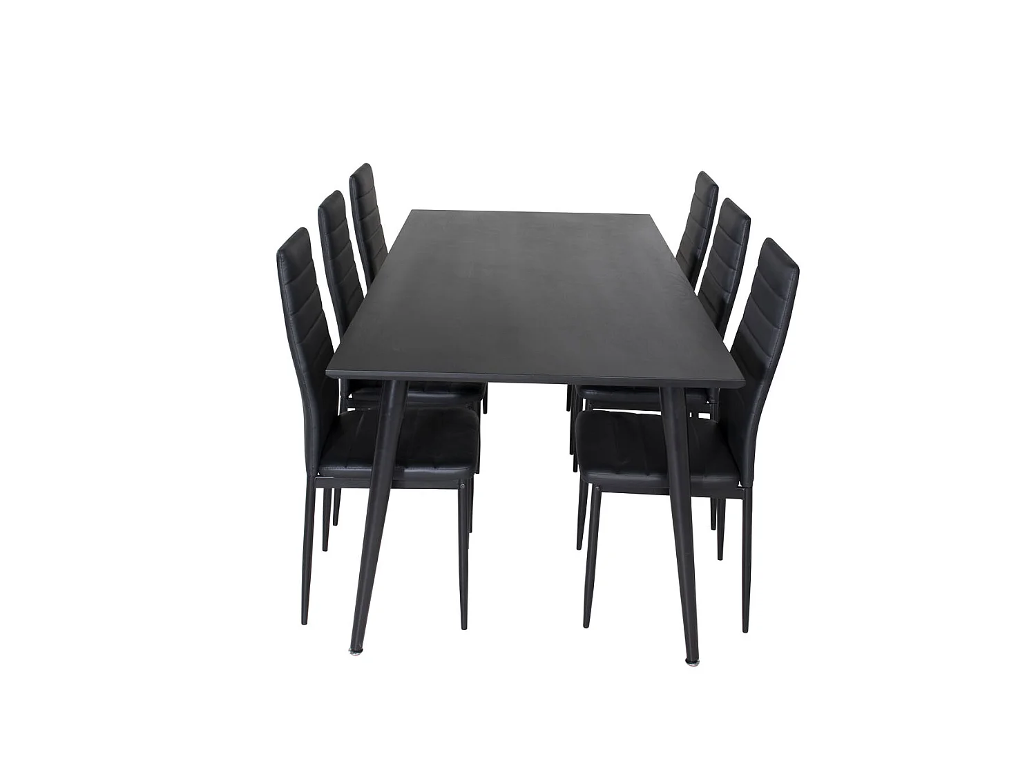 Dipp180x90BLBL eethoek eetkamertafel zwart en 6 Slim High Back eetkamerstal PU kunstleer zwart.