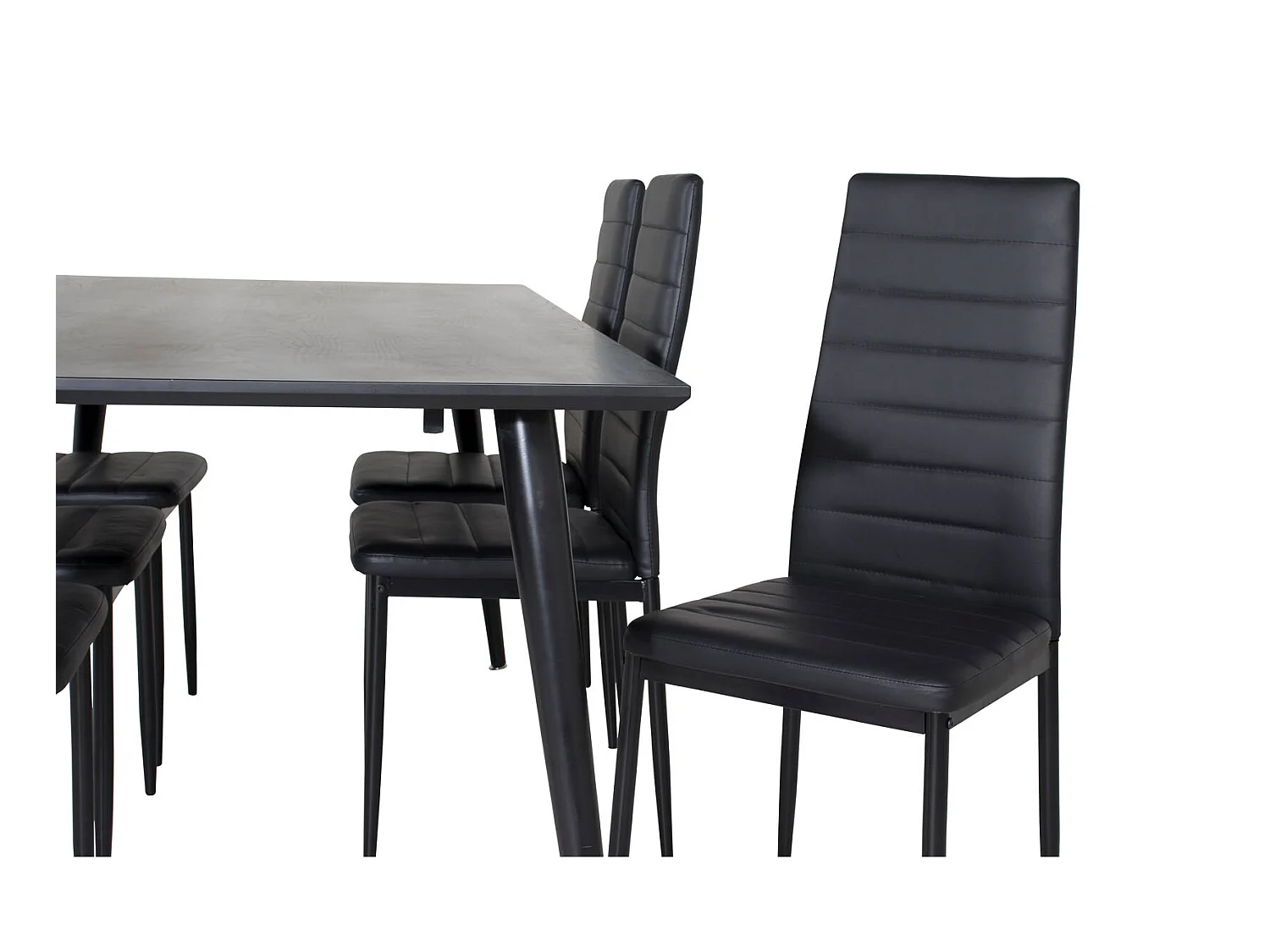 Dipp180x90BLBL eethoek eetkamertafel zwart en 6 Slim High Back eetkamerstal PU kunstleer zwart.