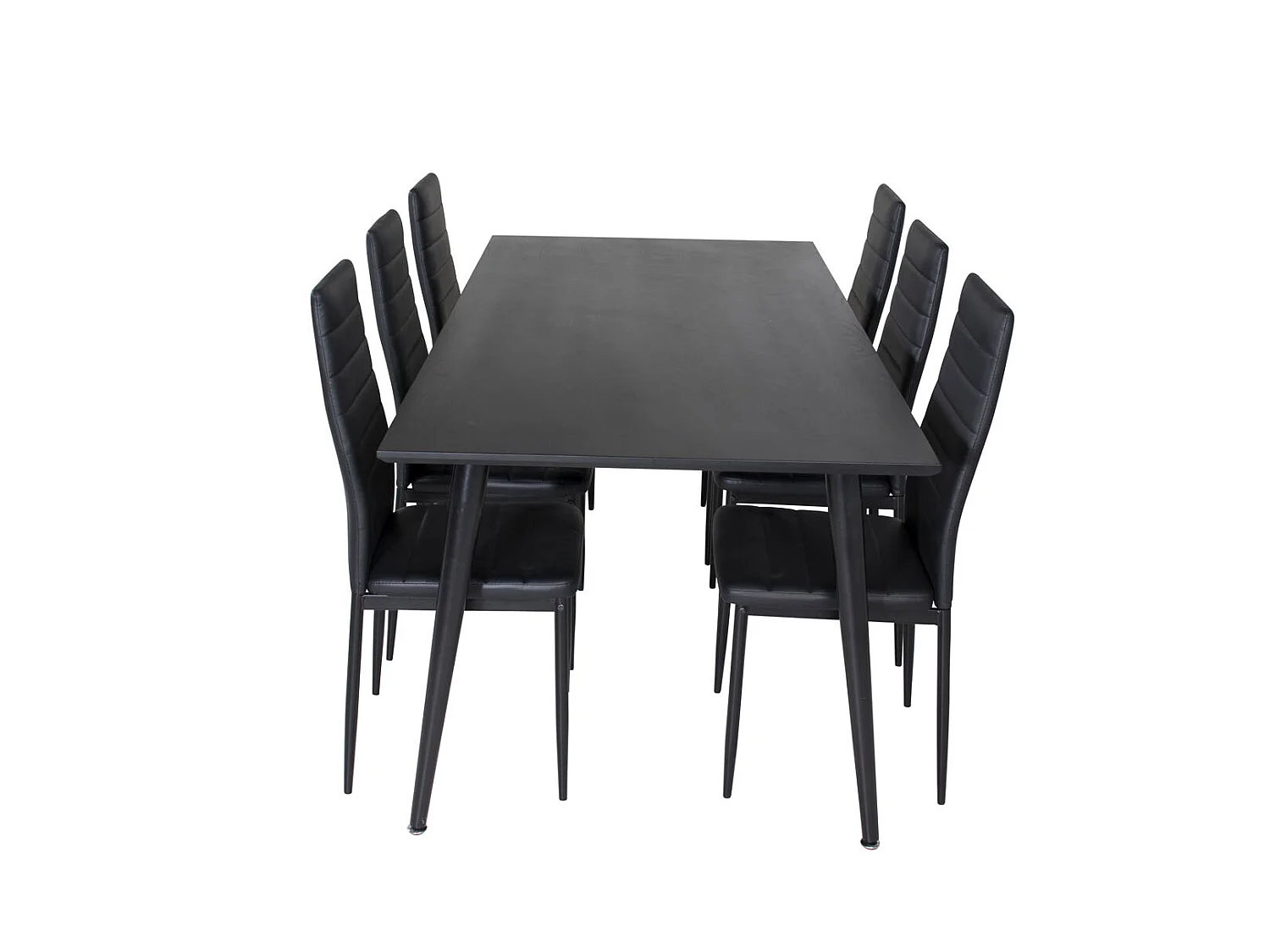 Dipp180x90BLBL eethoek eetkamertafel zwart en 6 Slim High Back eetkamerstal PU kunstleer zwart.