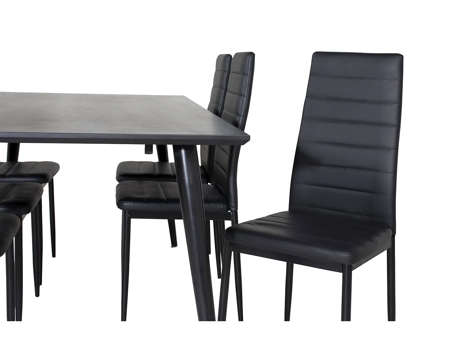 Dipp180x90BLBL eethoek eetkamertafel zwart en 6 Slim High Back eetkamerstal PU kunstleer zwart.