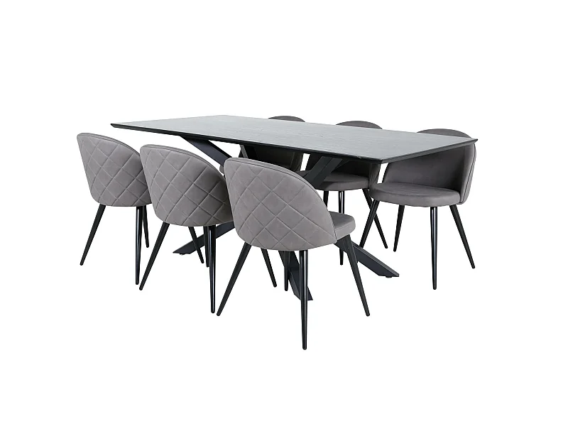 PiazzaBLBL ensemble table, table noir et 6 Velvet Stitches chaises gris.