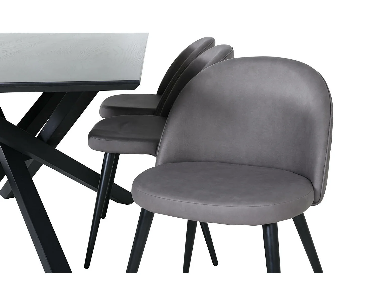 PiazzaBLBL eethoek eetkamertafel zwart en 6 Velvet Stitches eetkamerstal grijs.