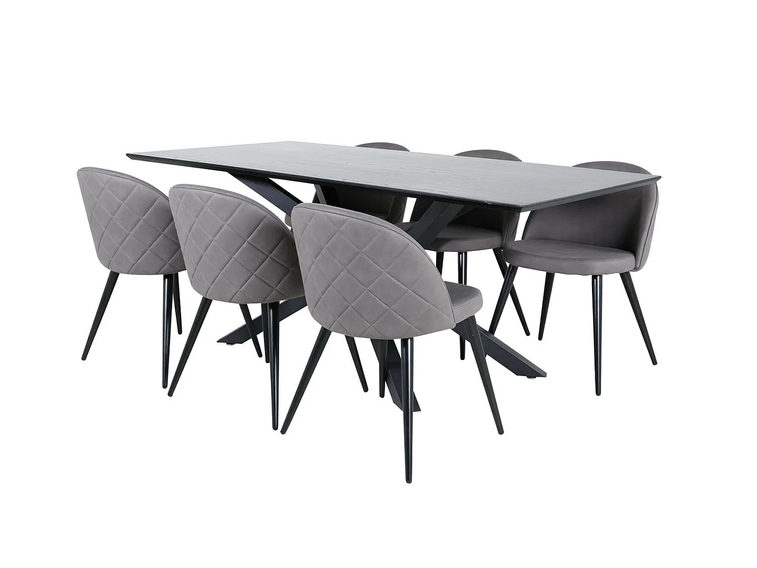 PiazzaBLBL ensemble table, table noir et 6 Velvet Stitches chaises gris.