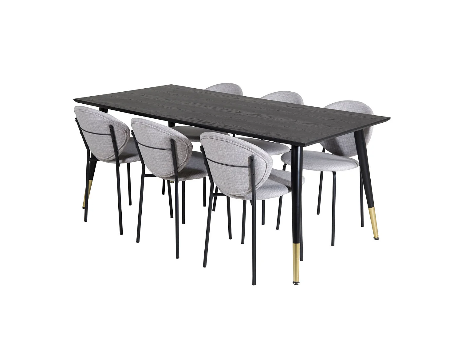Dipp180x90BLBR eethoek eetkamertafel zwart en 6 Vault eetkamerstal grijs.
