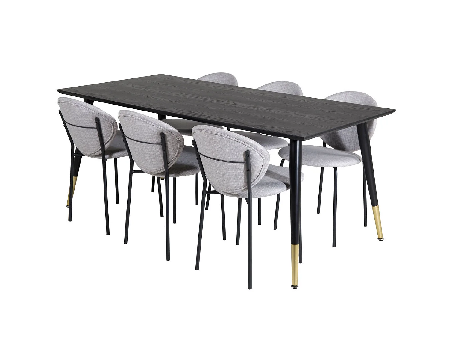 Dipp180x90BLBR eethoek eetkamertafel zwart en 6 Vault eetkamerstal grijs.