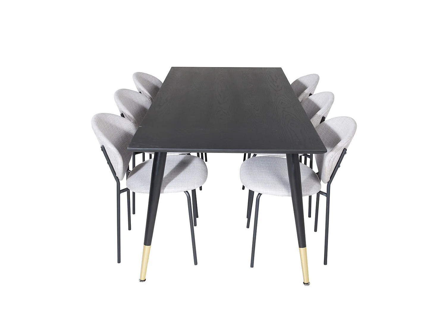 Dipp180x90BLBR eethoek eetkamertafel zwart en 6 Vault eetkamerstal grijs.