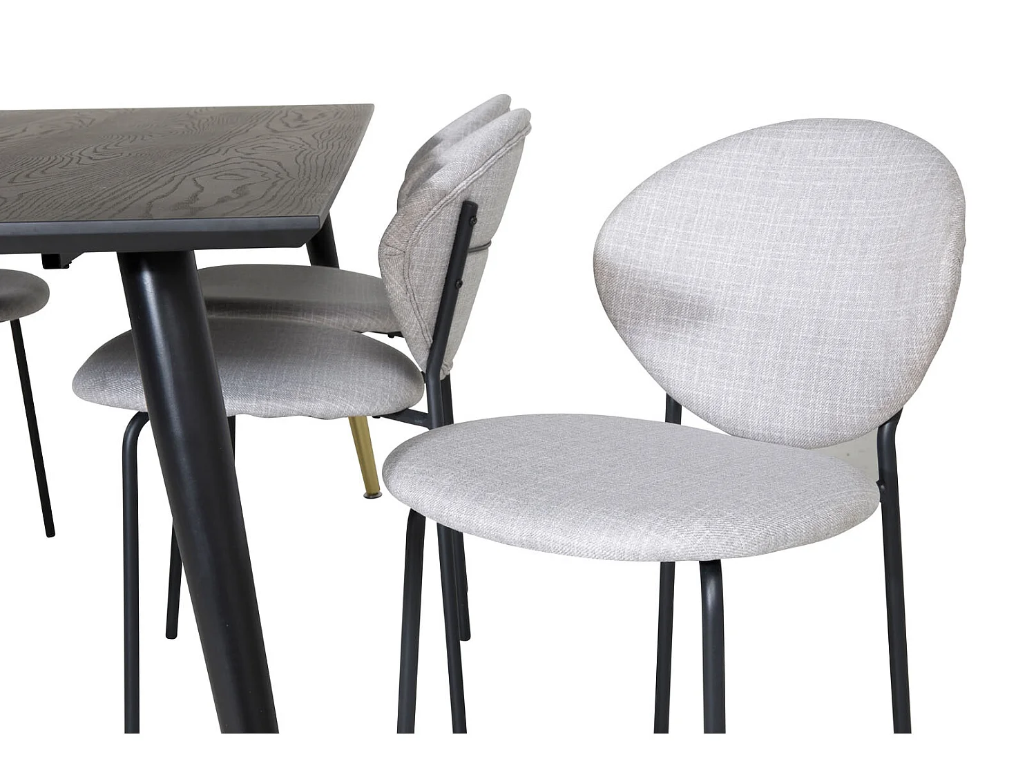 Dipp180x90BLBR eethoek eetkamertafel zwart en 6 Vault eetkamerstal grijs.