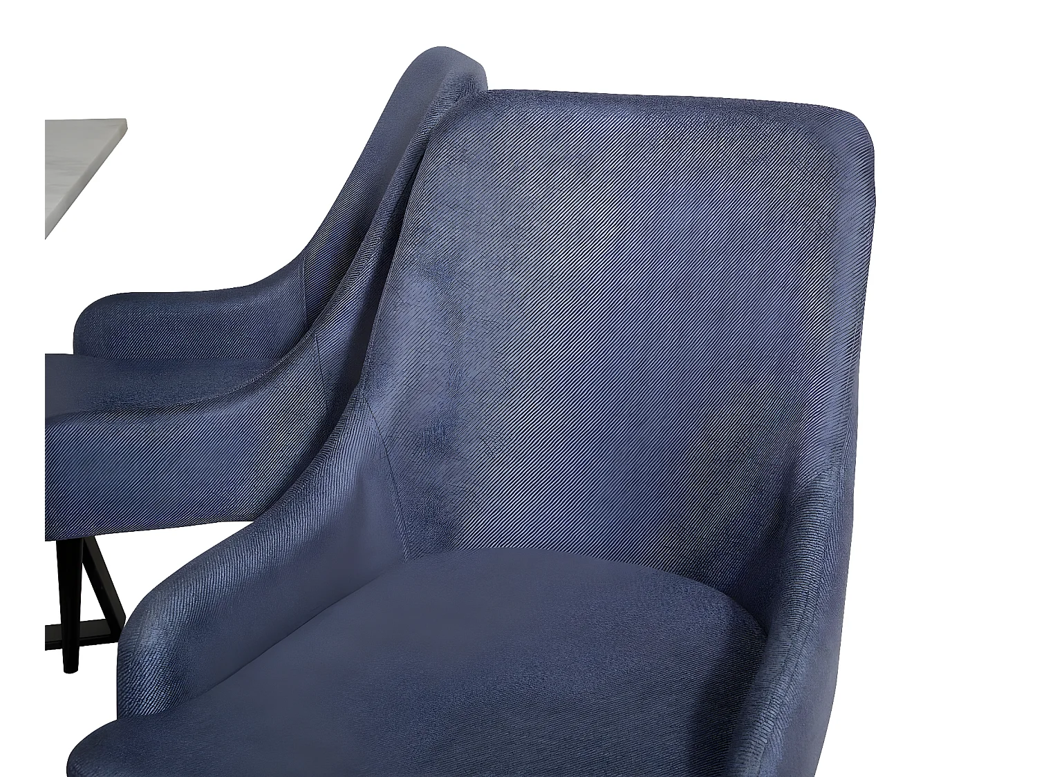 Estelle ensemble table, table marbre blanc et 4 Plaza chaises bleu, noir.