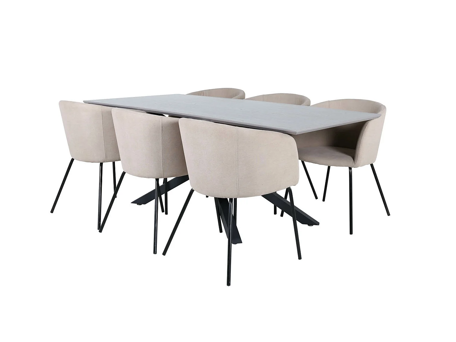 PiazzaGRBL ensemble table, table gris et 6 Berit chaises beige.