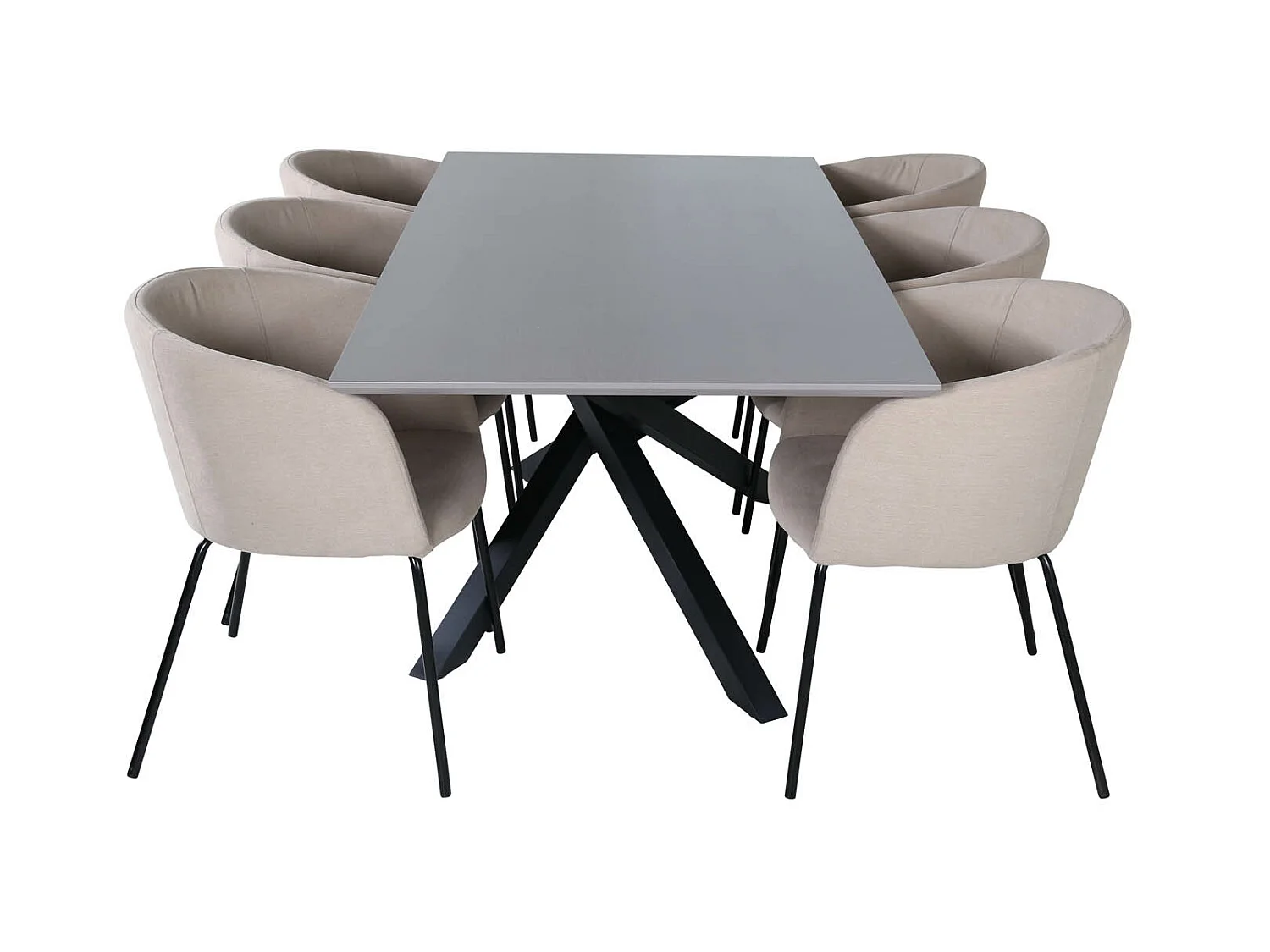 PiazzaGRBL eethoek eetkamertafel grijs en 6 Berit eetkamerstal beige.