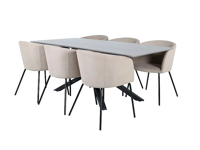 PiazzaGRBL eethoek eetkamertafel grijs en 6 Berit eetkamerstal beige.