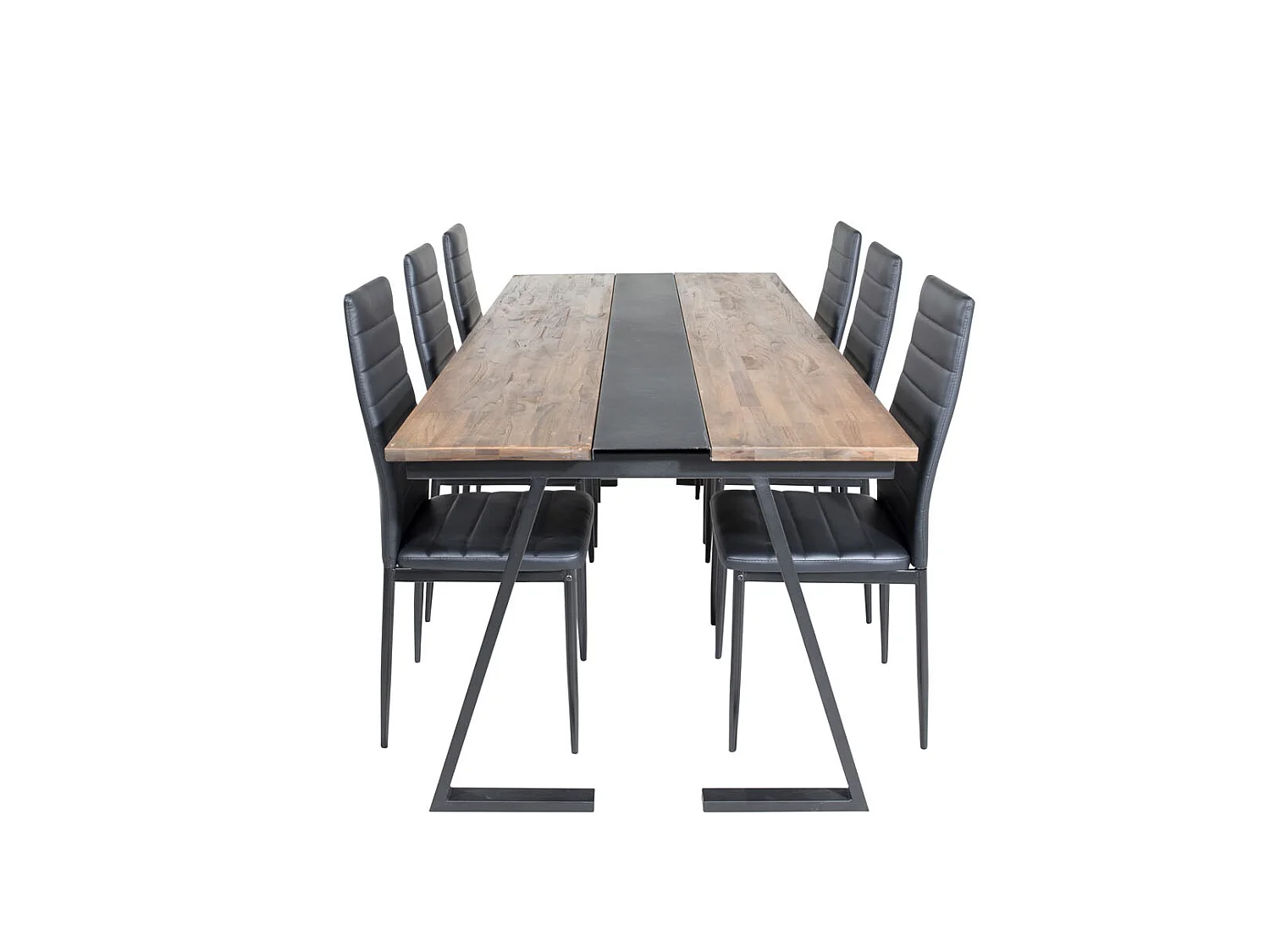Jakarta ensemble table, table teck et 6 Slim High Back chaises Similicuir PU noir.