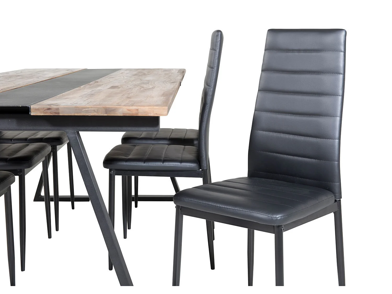 Jakarta ensemble table, table teck et 6 Slim High Back chaises Similicuir PU noir.