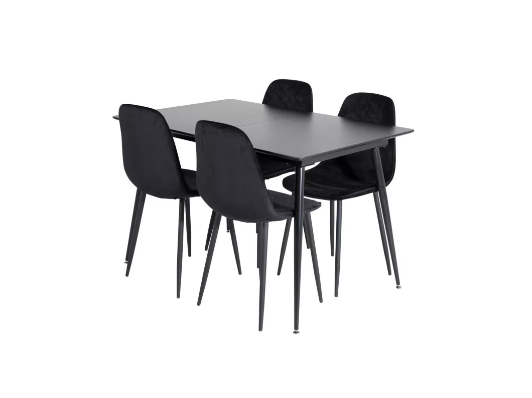 Kauf Unique SilarBLExt Essgruppe Esstisch Ausziehbarer Tisch Länge cm 120 / 160 schwarz und 4 Polar Diamond Esszimmerstühle Velour schwarz