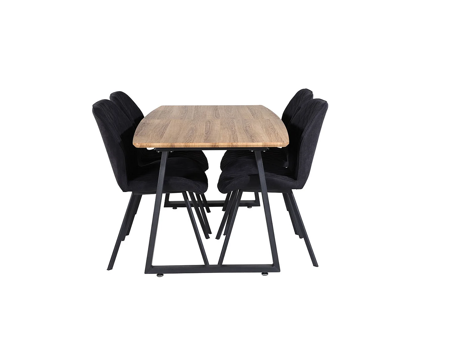 IncaNABL Essgruppe Esstisch Ausziehbarer Tisch Länge cm 160 / 200 El Holz dekor und 4 Gemma Esszimmerstühle schwarz.