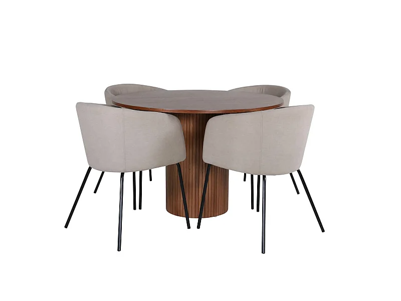 BiancaROWA ensemble table, table chêne plaqué et 4 Berit chaises beige.
