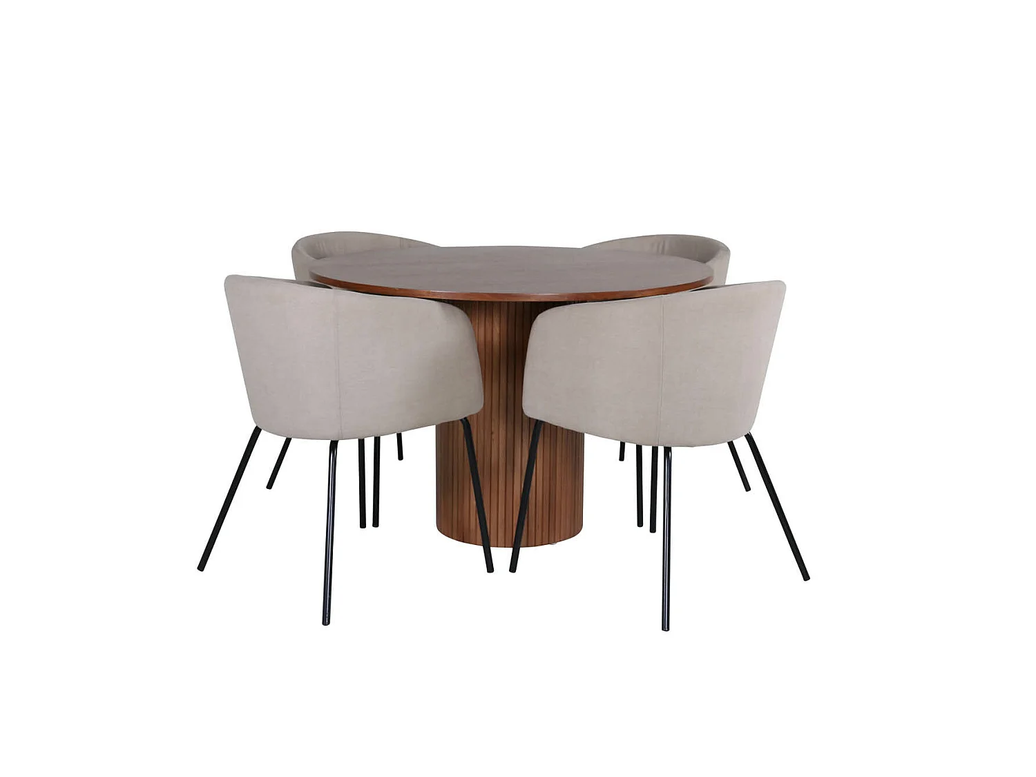 BiancaROWA ensemble table, table chêne plaqué et 4 Berit chaises beige.