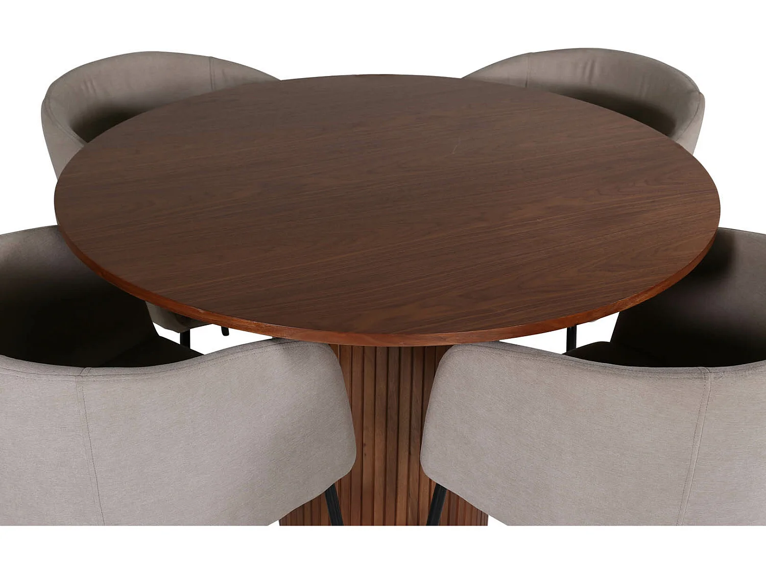 BiancaROWA ensemble table, table chêne plaqué et 4 Berit chaises beige.