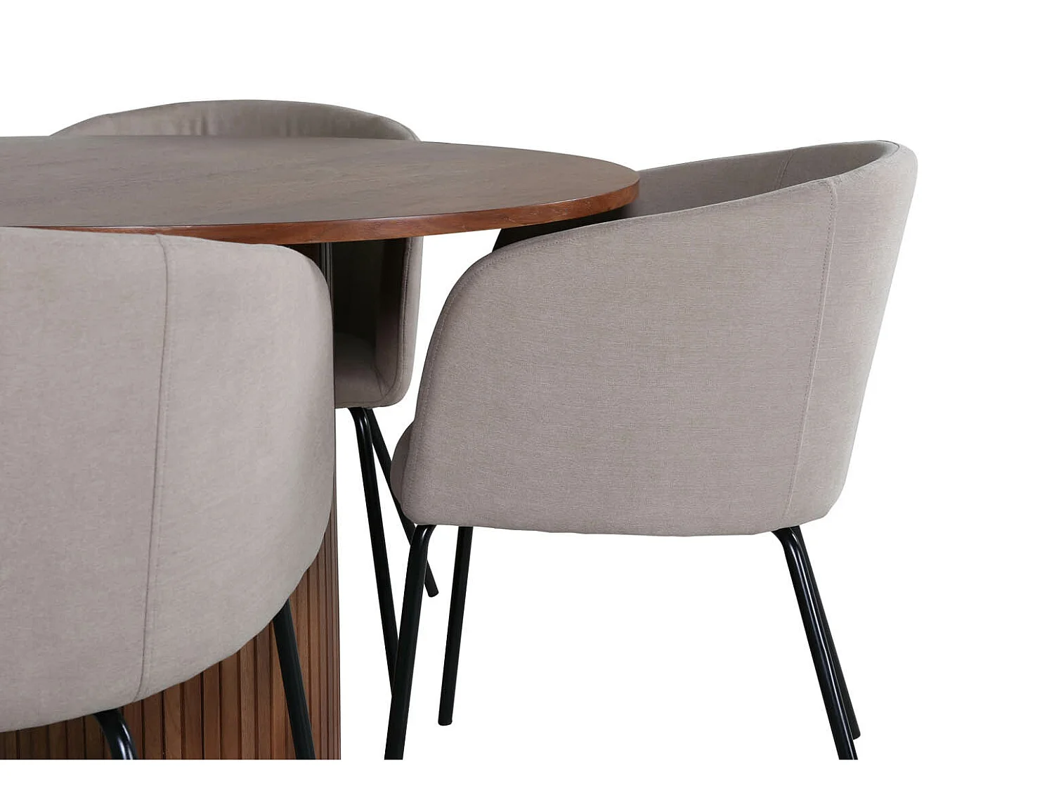 BiancaROWA ensemble table, table chêne plaqué et 4 Berit chaises beige.