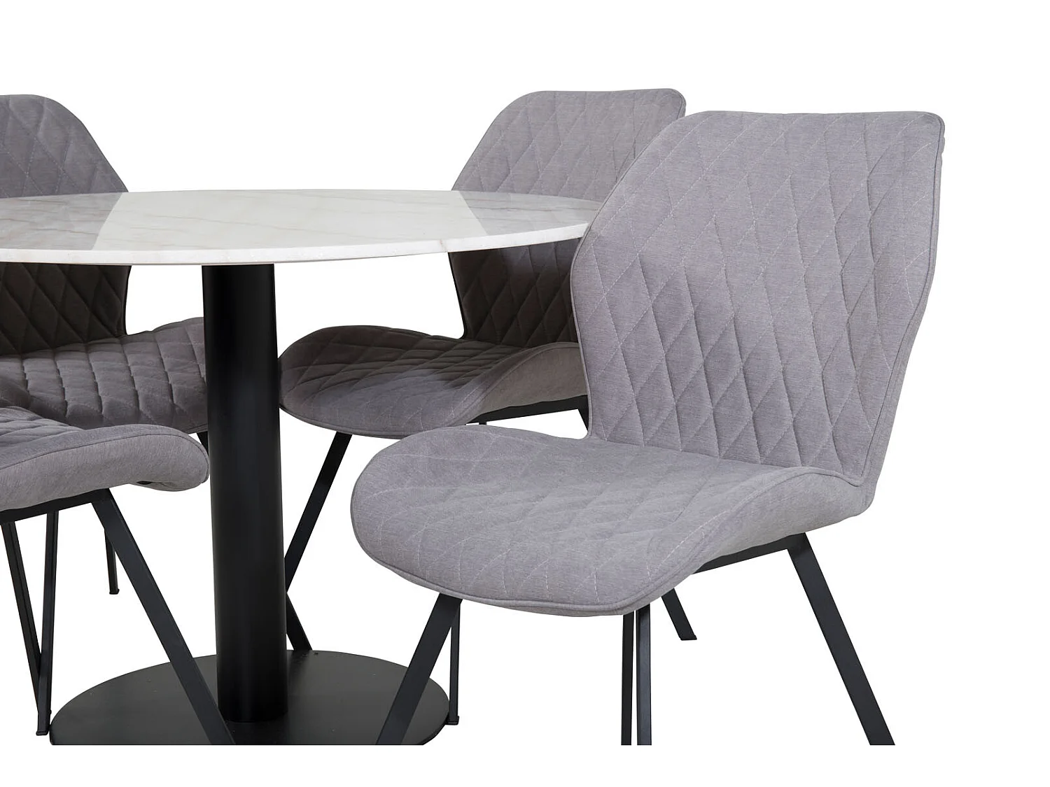 EstelleØ106WHBL eethoek eetkamertafel wit, marmer en 4 Gemma eetkamerstal grijs.