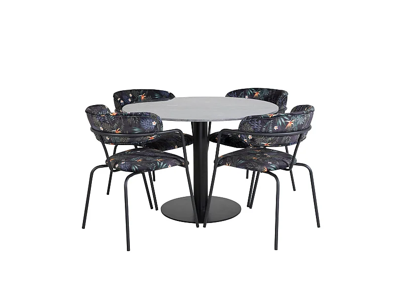 EstelleØ106BLBL ensemble table, table noir, marbre et 4 Arrow chaises noir.