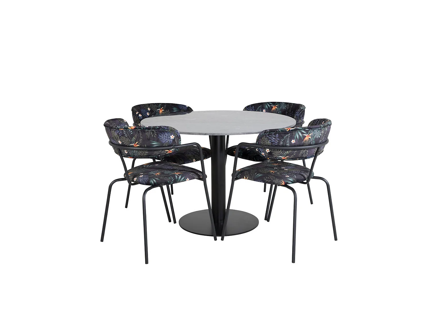 EstelleØ106BLBL ensemble table, table noir, marbre et 4 Arrow chaises noir.