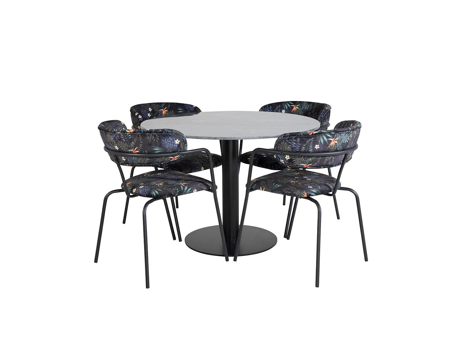 EstelleØ106BLBL ensemble table, table noir, marbre et 4 Arrow chaises noir.