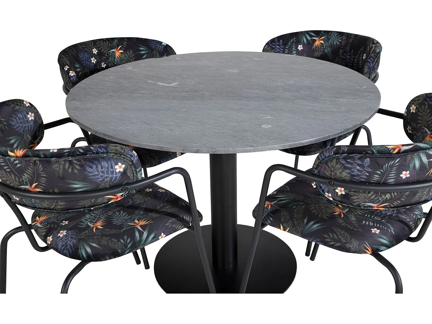 EstelleØ106BLBL ensemble table, table noir, marbre et 4 Arrow chaises noir.