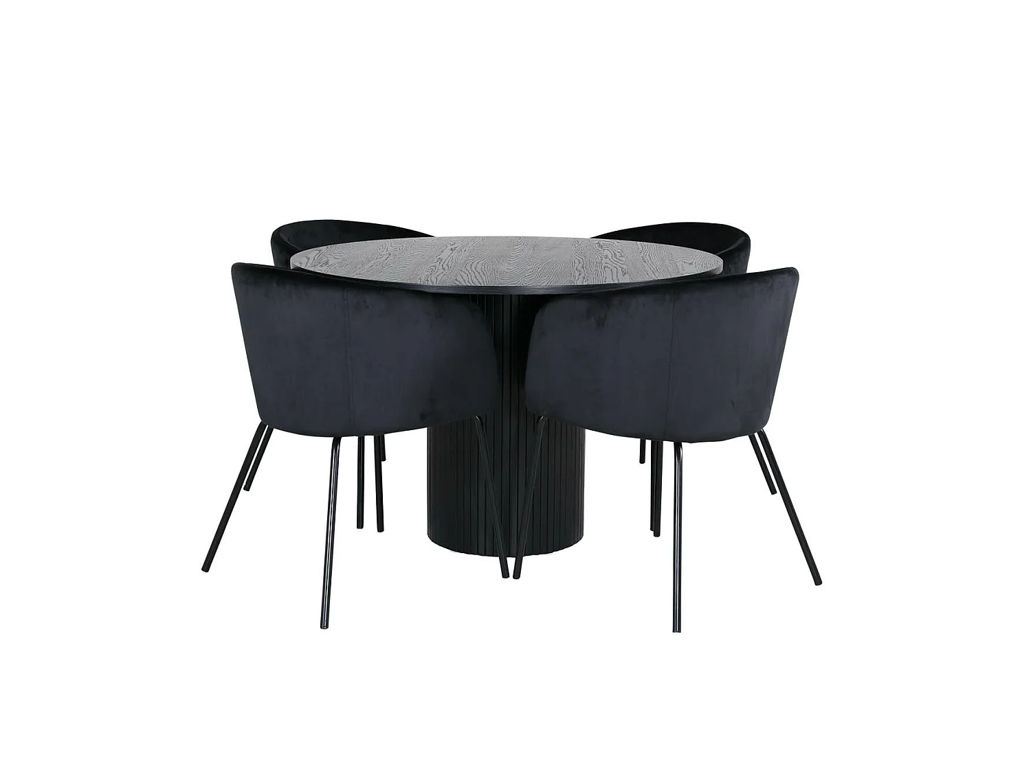 BiancaROBL eethoek eetkamertafel zwart en 4 Berit eetkamerstal velours zwart.