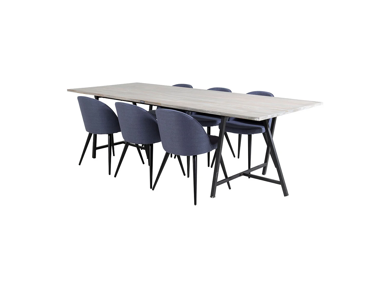 Jepara ensemble table, table teck et 6 Velvet chaises bleu.