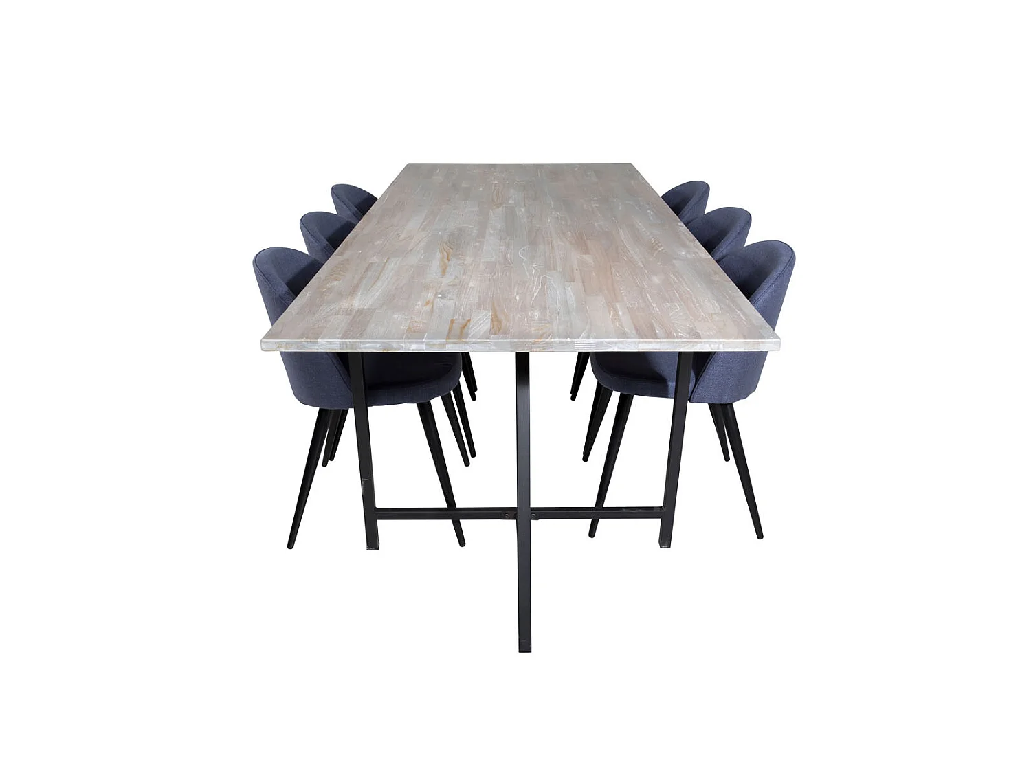 Jepara ensemble table, table teck et 6 Velvet chaises bleu.