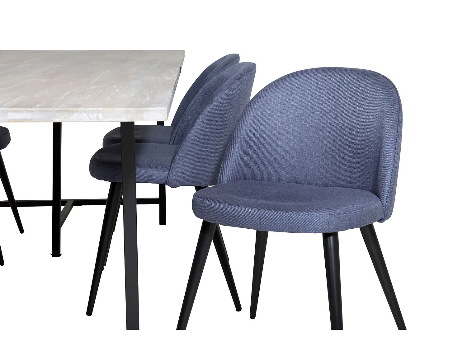 Jepara ensemble table, table teck et 6 Velvet chaises bleu.