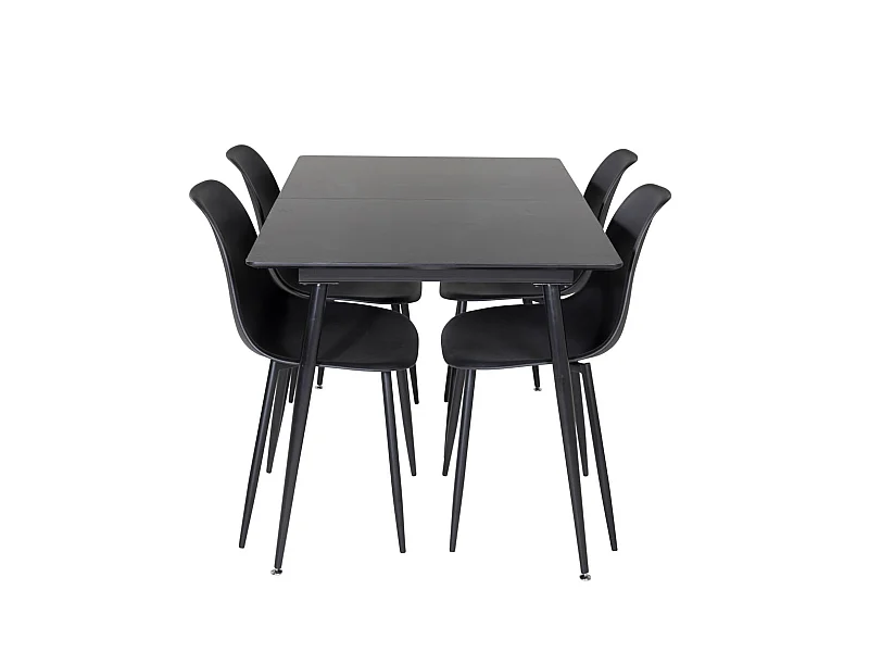 SilarBLExt ensemble table, table extensible longueur cm120 / 160 noir et 4 Polar chaises noir.