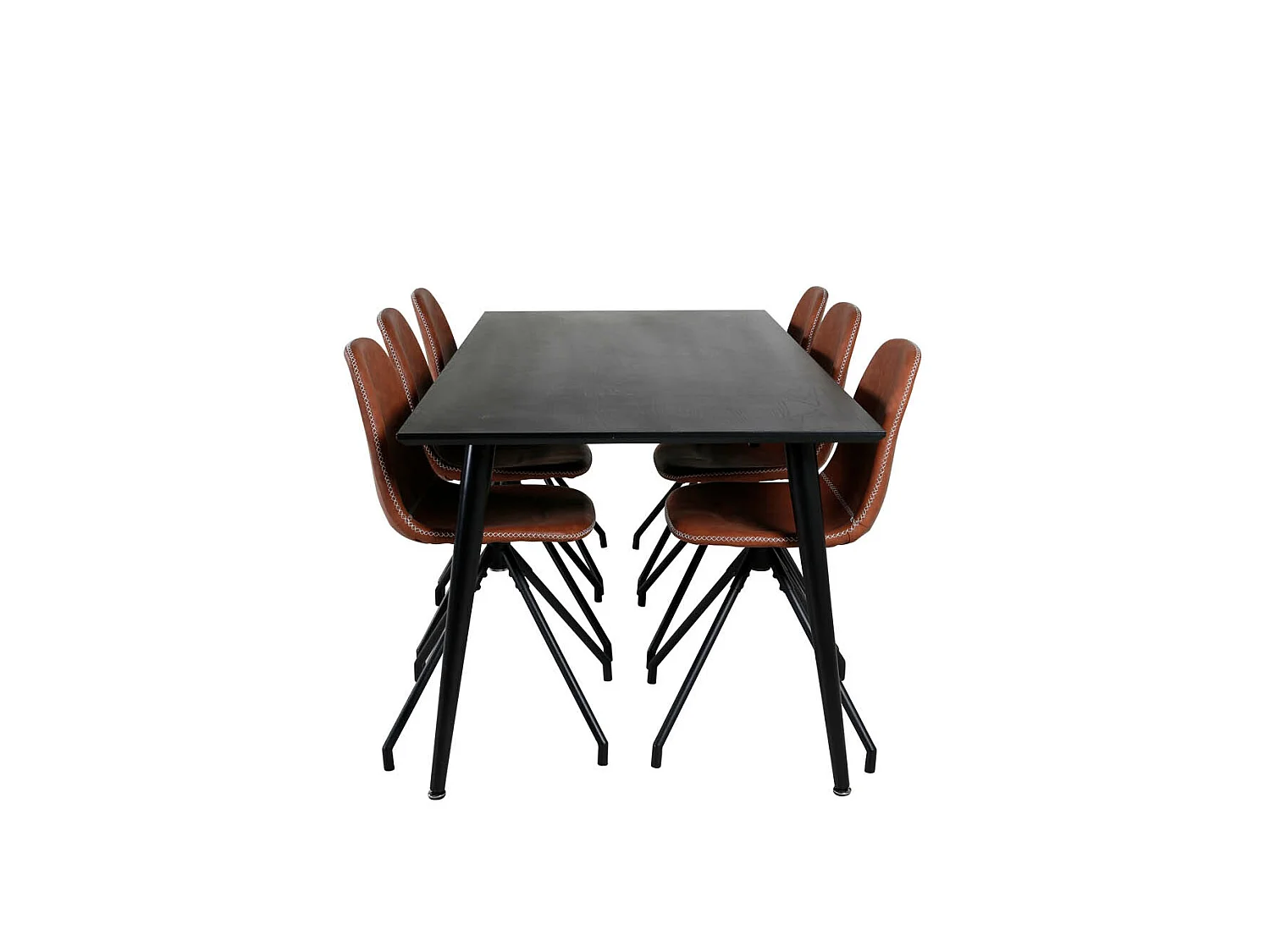 Dipp180x90BLBL ensemble table, table noir et 6 Polar chaises Similicuir PU marron.
