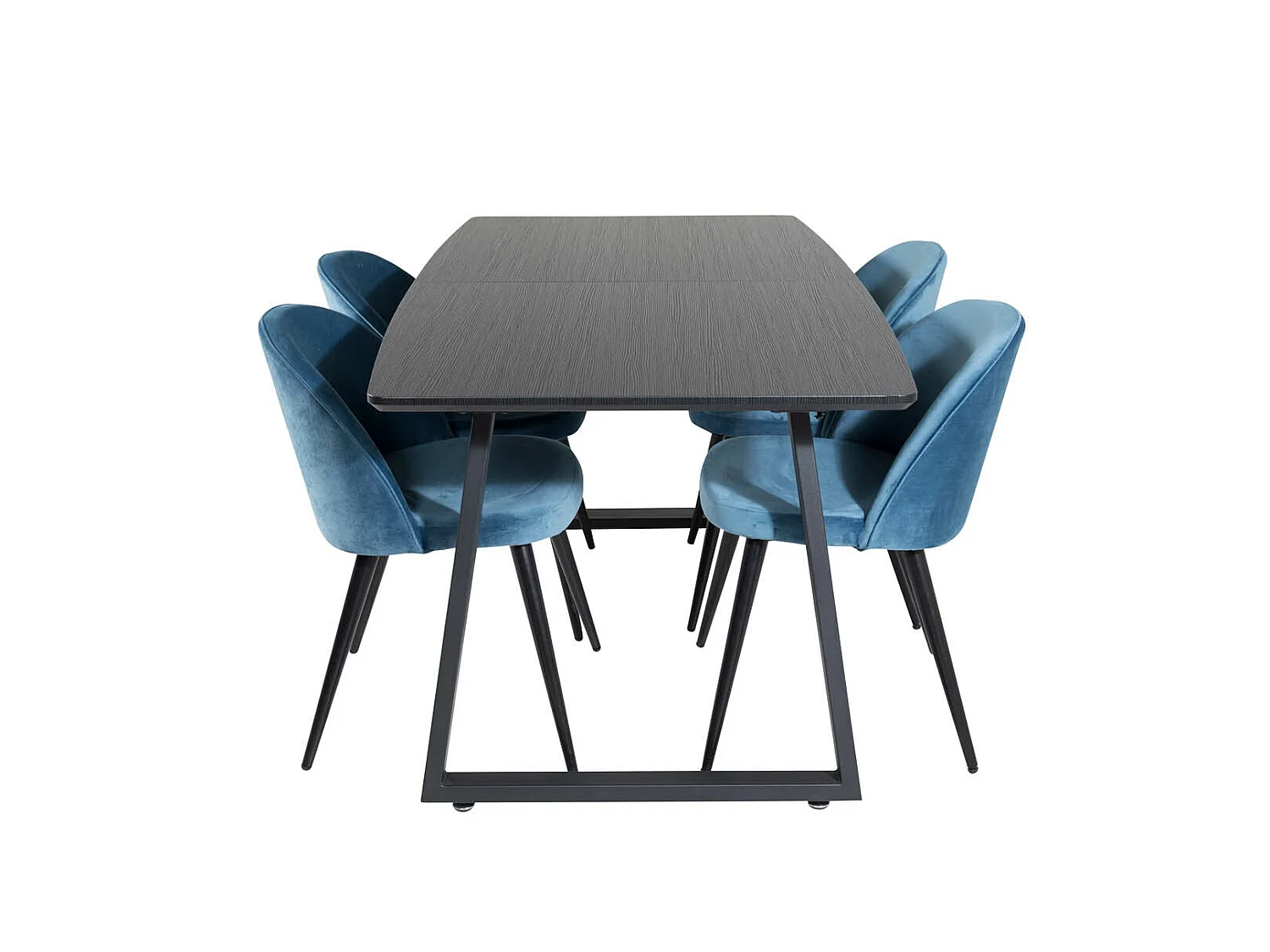 IncaBLBL ensemble table, table extensible longueur cm160 / 200 noir et 4 Velvet chaises Velours bleu, noir.