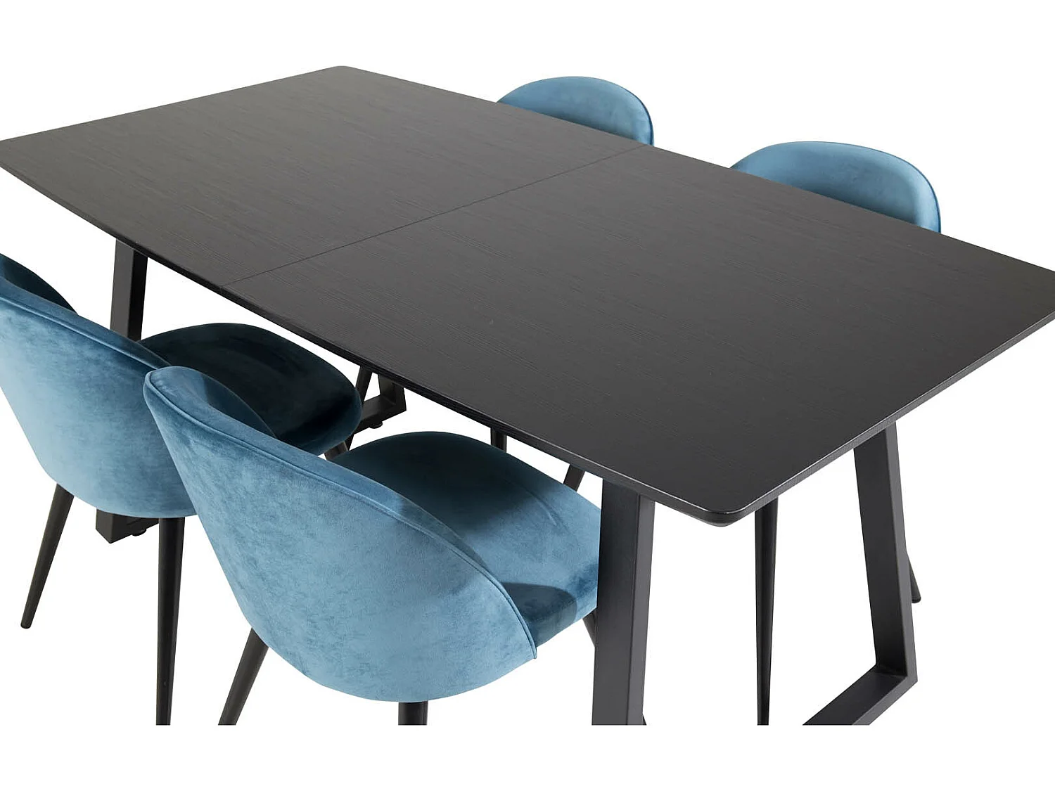 IncaBLBL ensemble table, table extensible longueur cm160 / 200 noir et 4 Velvet chaises Velours bleu, noir.