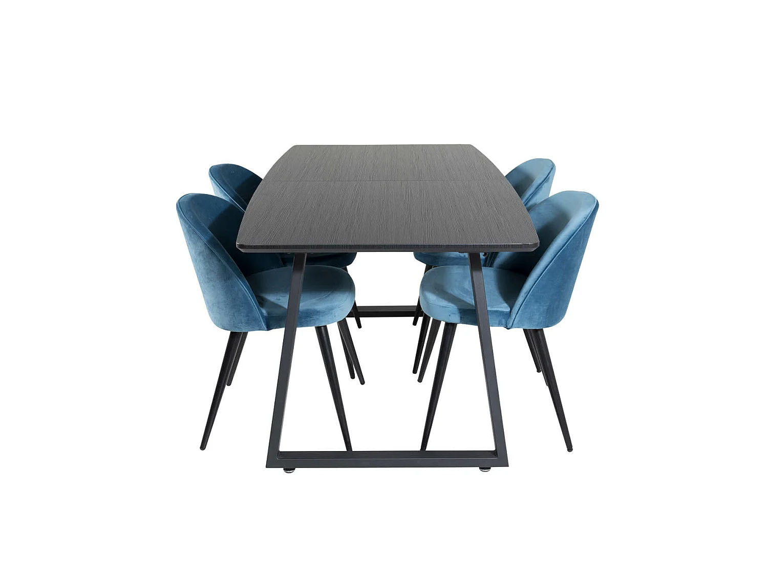 IncaBLBL ensemble table, table extensible longueur cm160 / 200 noir et 4 Velvet chaises Velours bleu, noir.