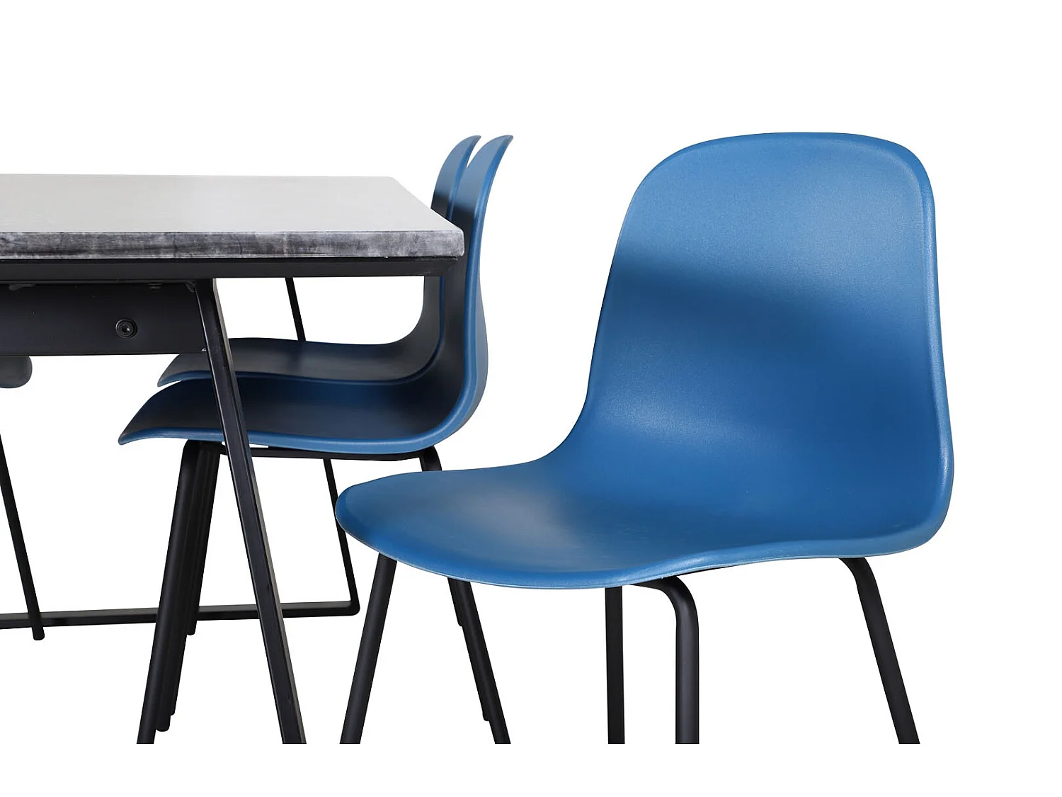 EstelleBLBL ensemble table, table noir, marbre et 6 Arctic chaises bleu, noir.