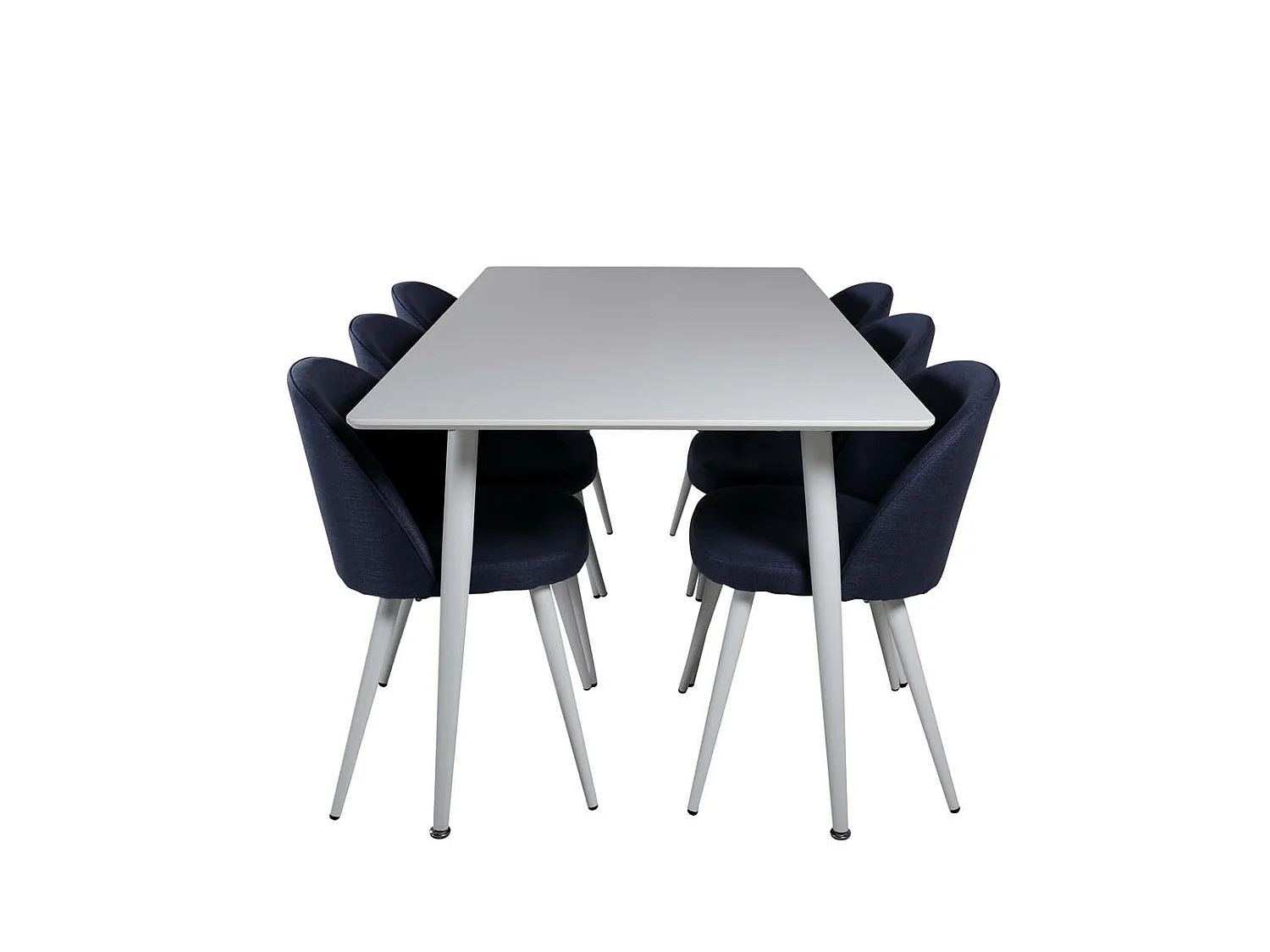 Polar180X90WHWH ensemble table, table blanc et 6 Velvet chaises bleu.