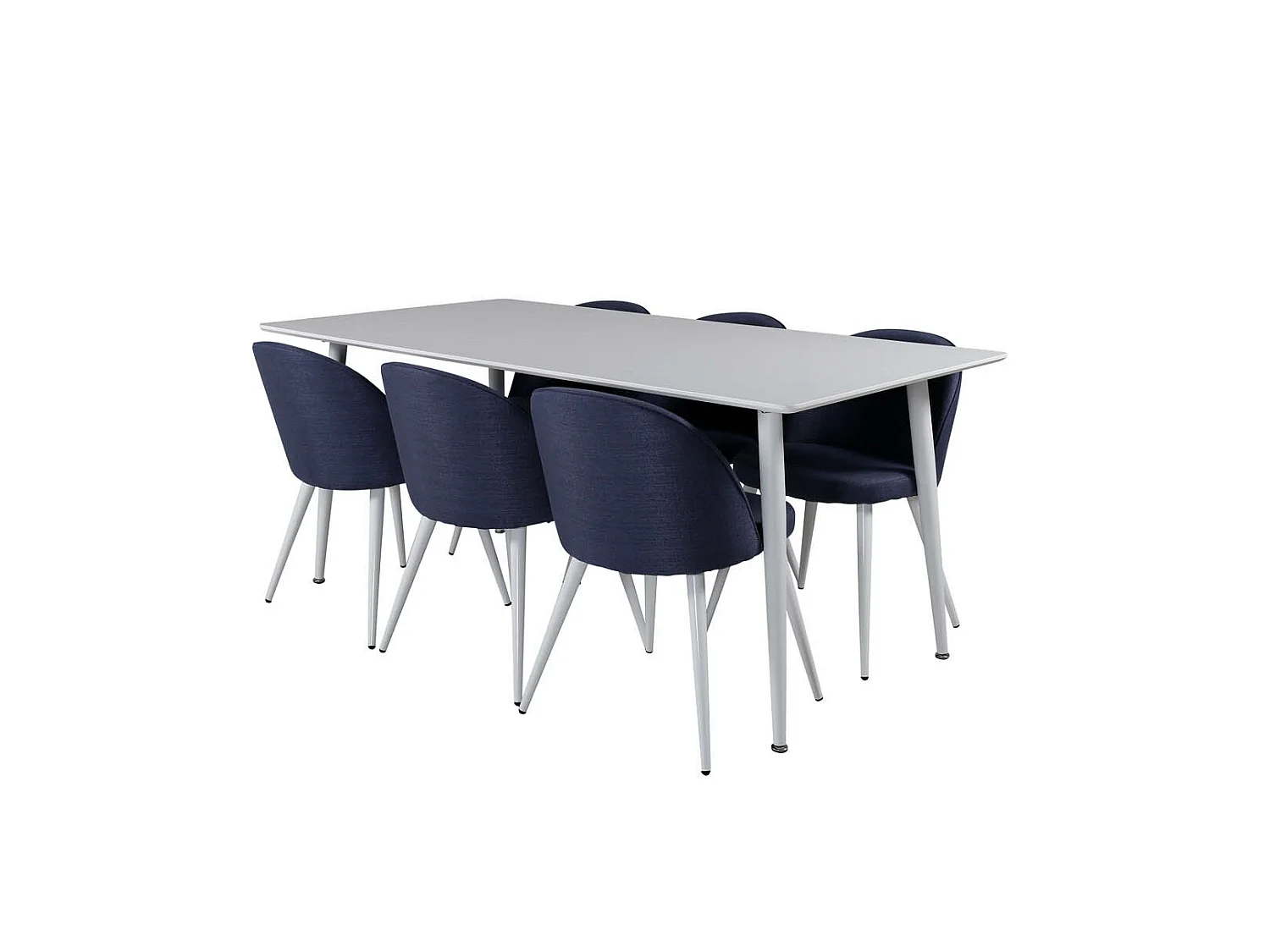 Polar180X90WHWH ensemble table, table blanc et 6 Velvet chaises bleu.