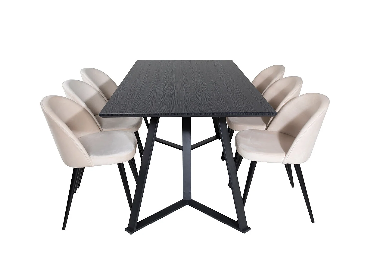 MarinaBLBL ensemble table, table noir et 6 Velvet chaises Velours beige, noir.