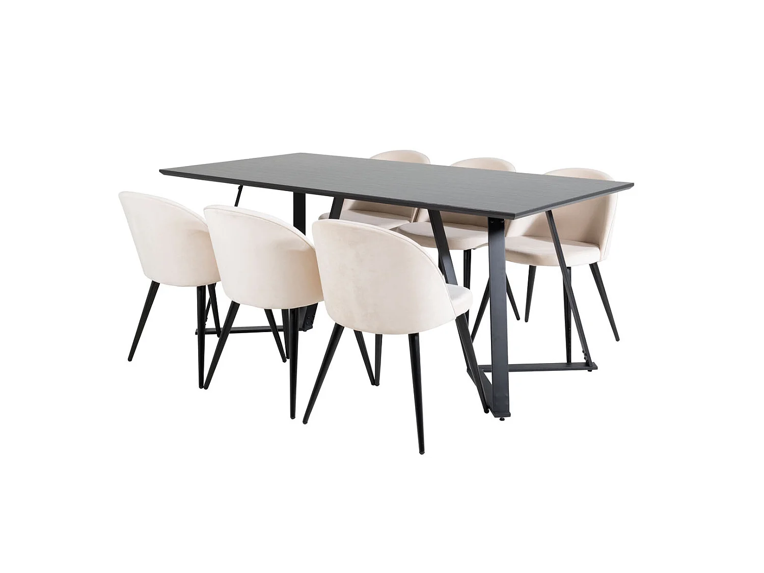 MarinaBLBL ensemble table, table noir et 6 Velvet chaises Velours beige, noir.