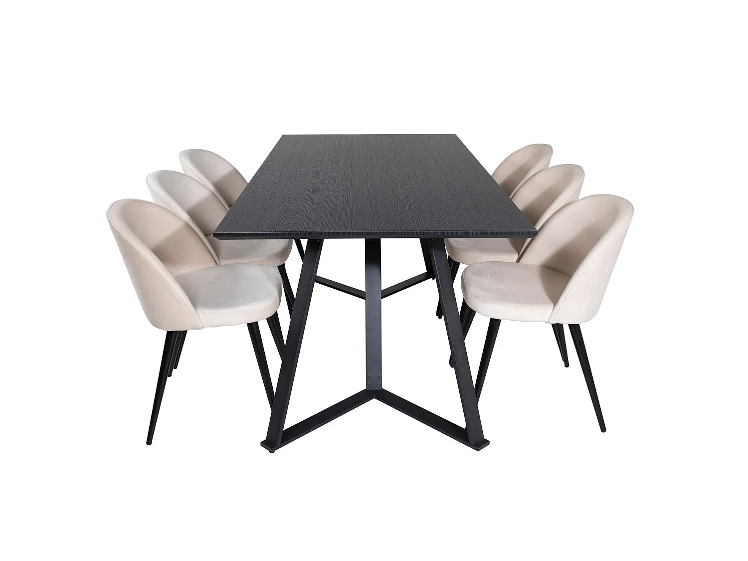 MarinaBLBL ensemble table, table noir et 6 Velvet chaises Velours beige, noir.