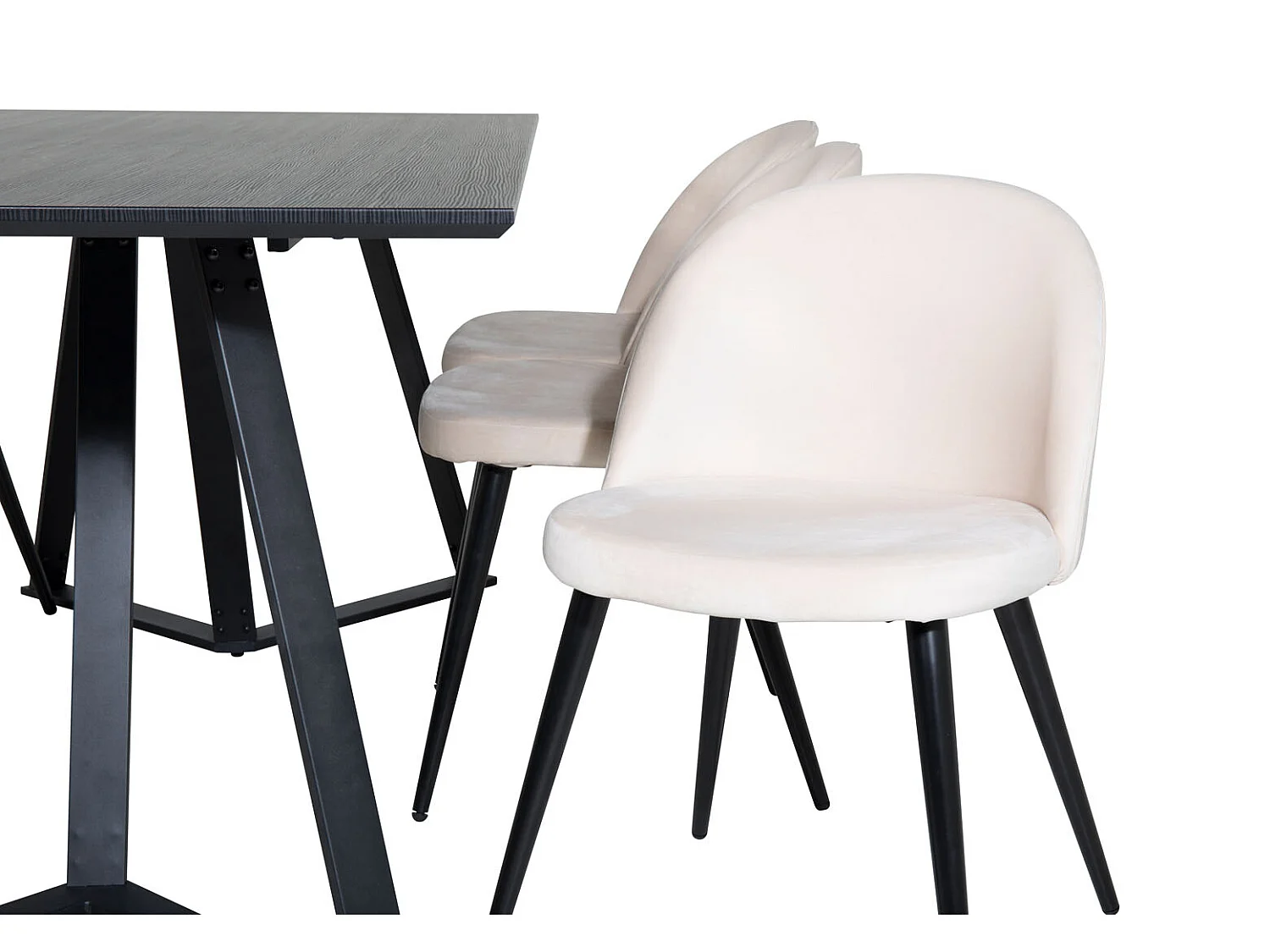 MarinaBLBL eethoek eetkamertafel zwart en 6 Velvet eetkamerstal velours beige, zwart.