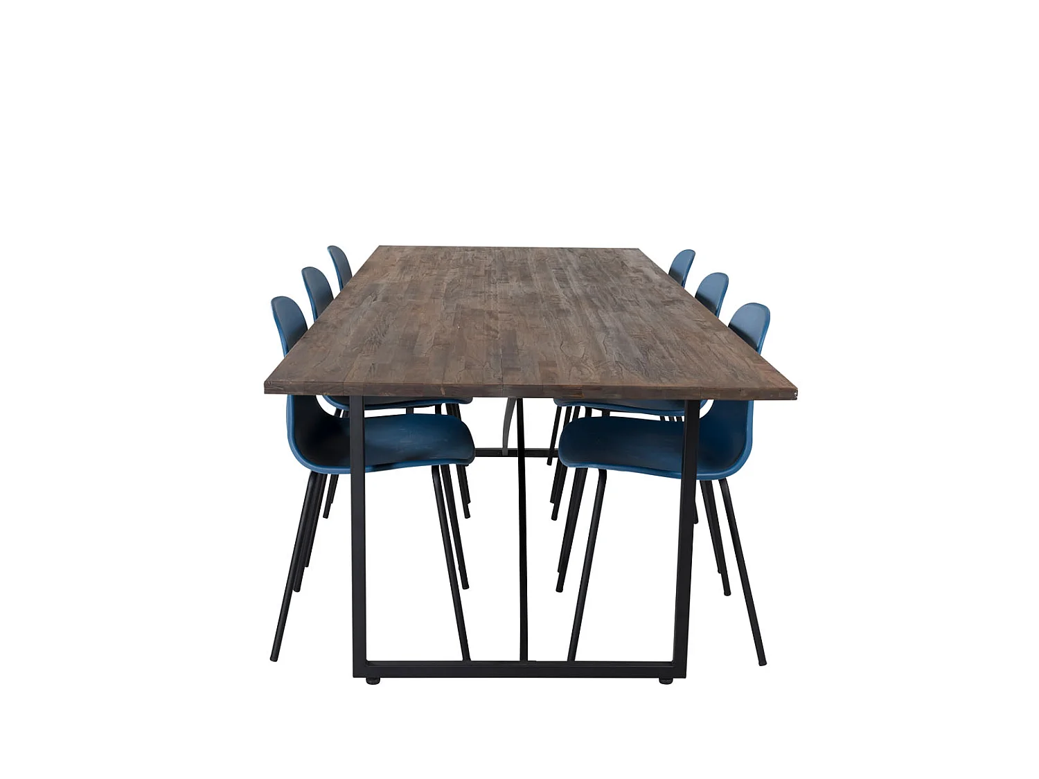 Padang ensemble table, table teck et 6 Arctic chaises bleu, noir.
