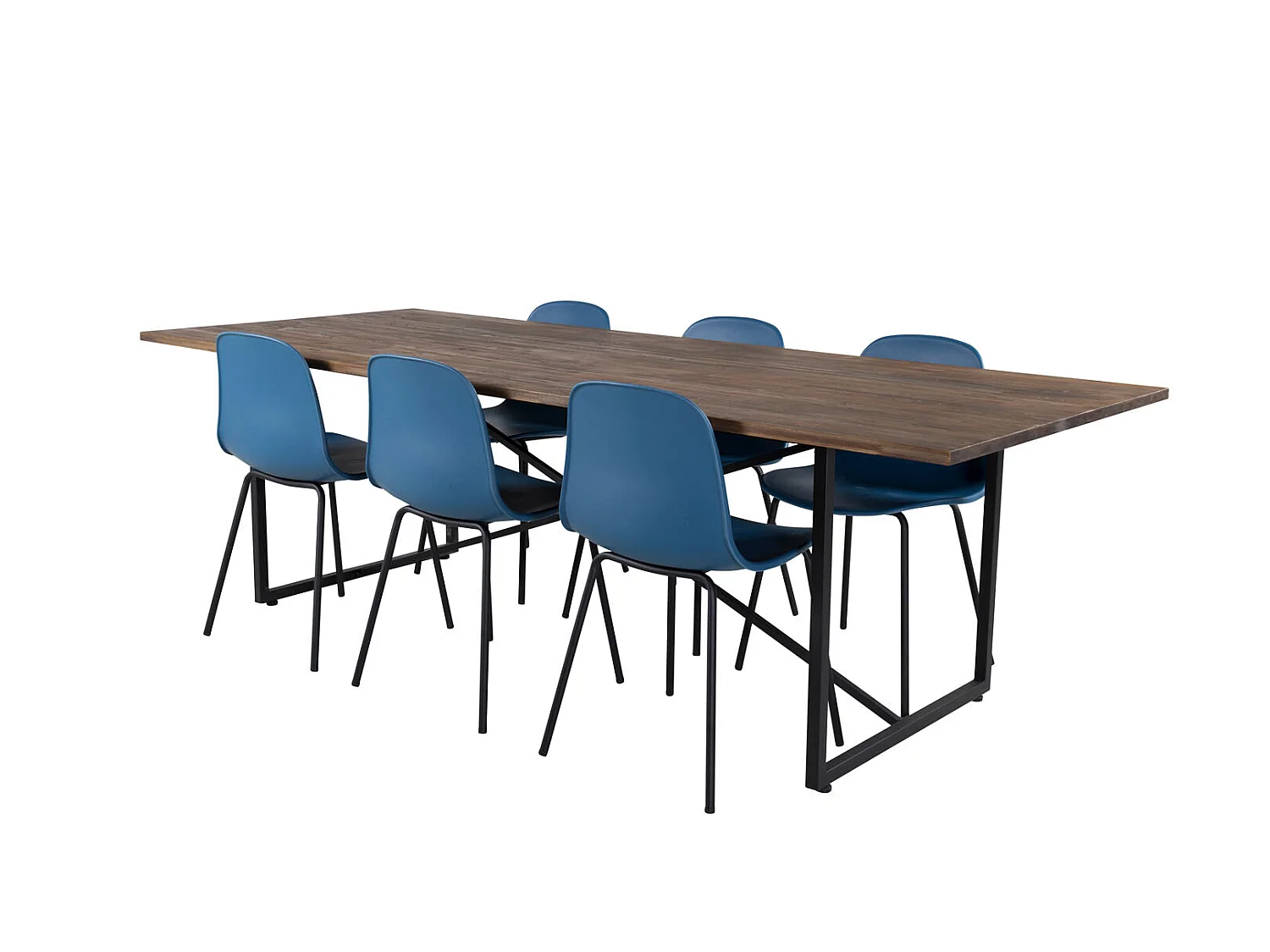 Padang ensemble table, table teck et 6 Arctic chaises bleu, noir.