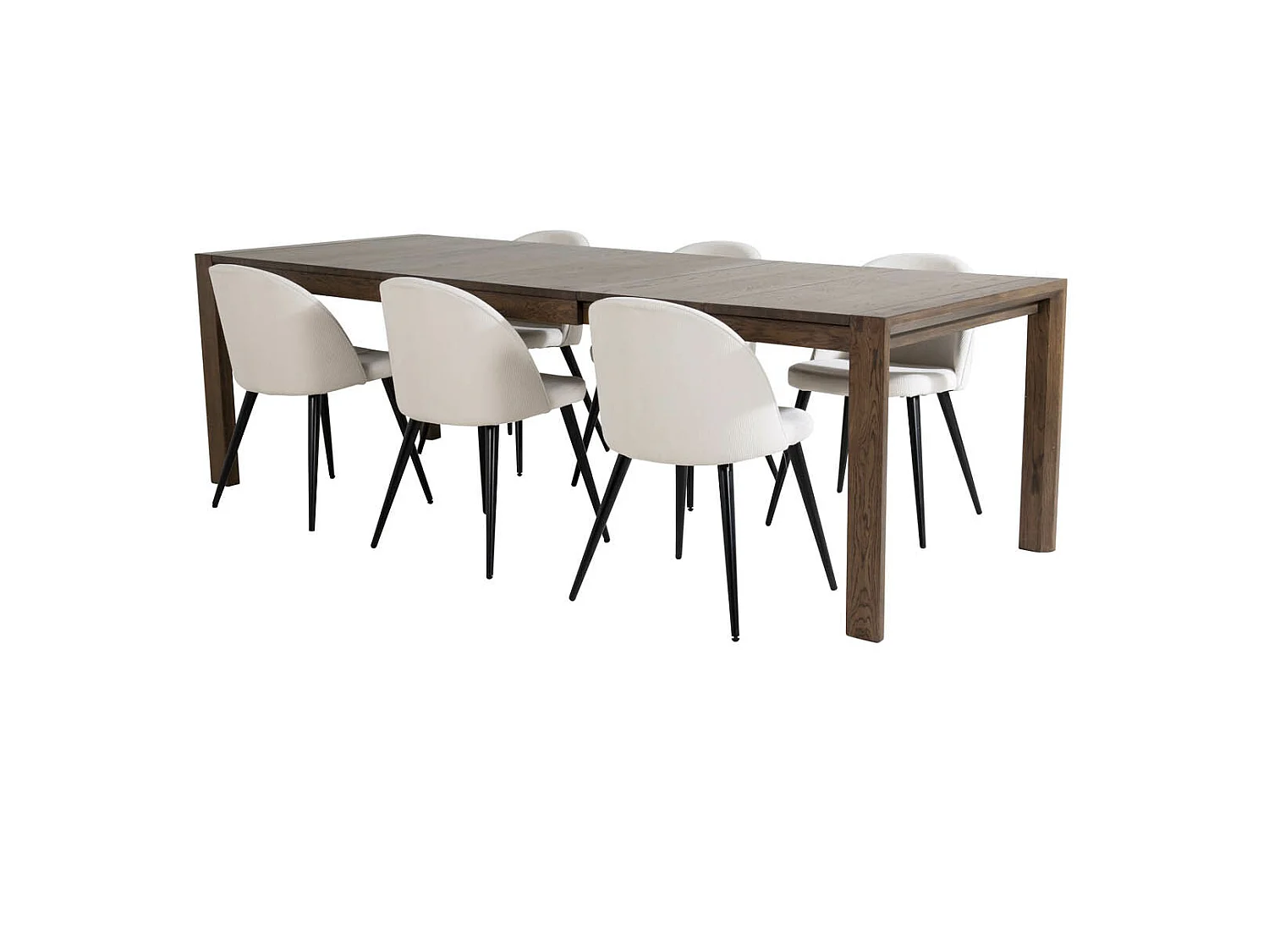 SliderOS ensemble table, table extensible longueur cm170 / 250 enfumé chêne et 6 Velvet chaises Velours côtelé beige, noir.