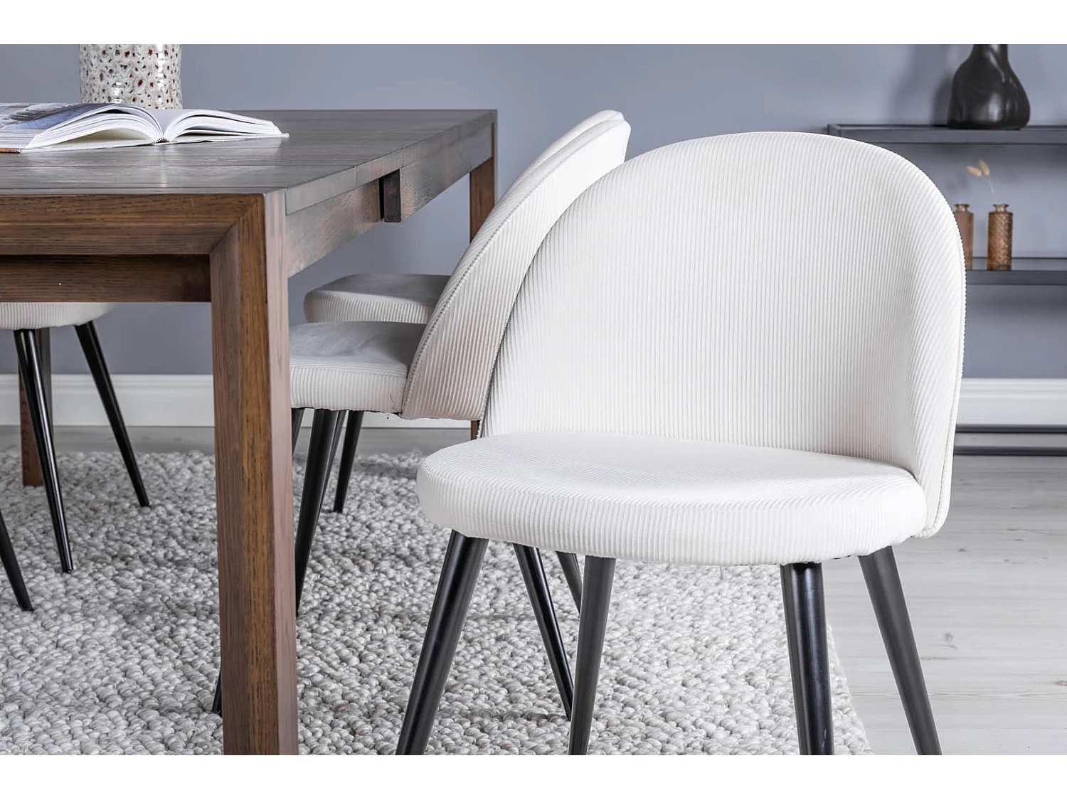 SliderOS ensemble table, table extensible longueur cm170 / 250 enfumé chêne et 6 Velvet chaises Velours côtelé beige, noir.